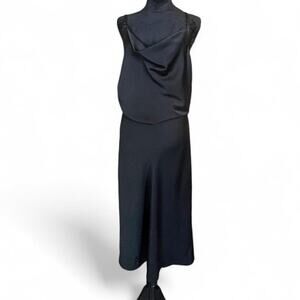 Ava & Viv Black Midi Slip Dress Satin-Look Cowl Neck XXL